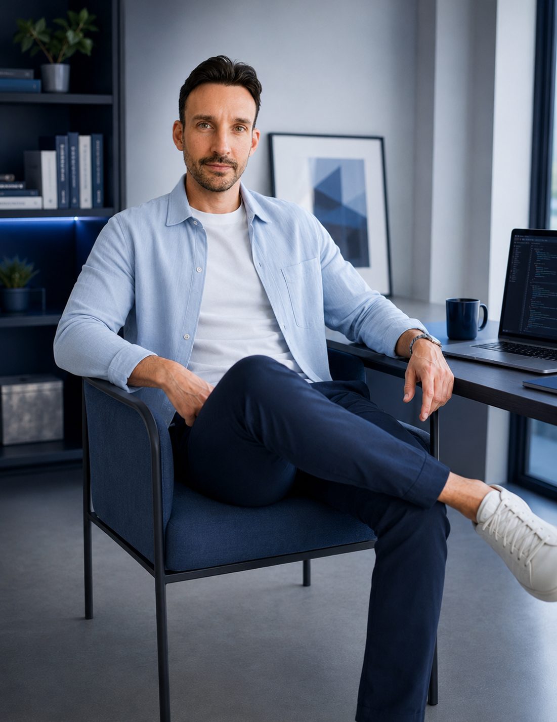 Mikael Wendt seated casually in a professional IT workspace.